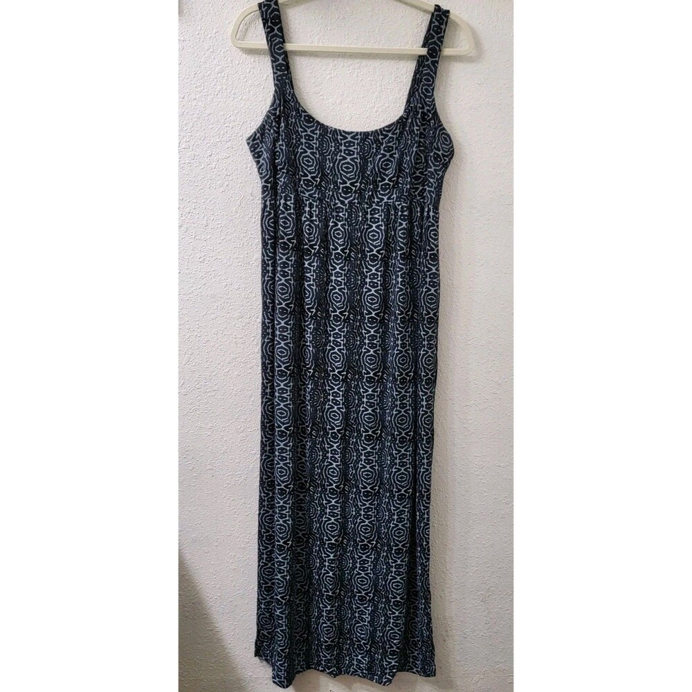 FRESH PRODUCE Dress Womens L Maxi Navy Blue Smocked Jersey Knit Sundress Resort